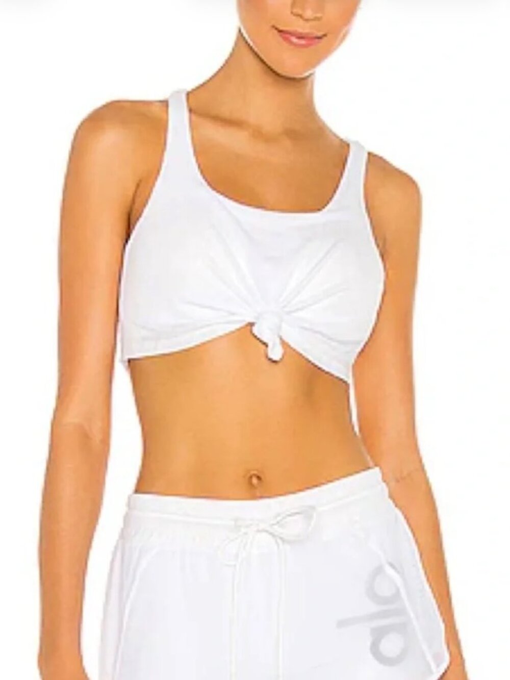 Alo Ribbed Knot Sports Bra - White - XS